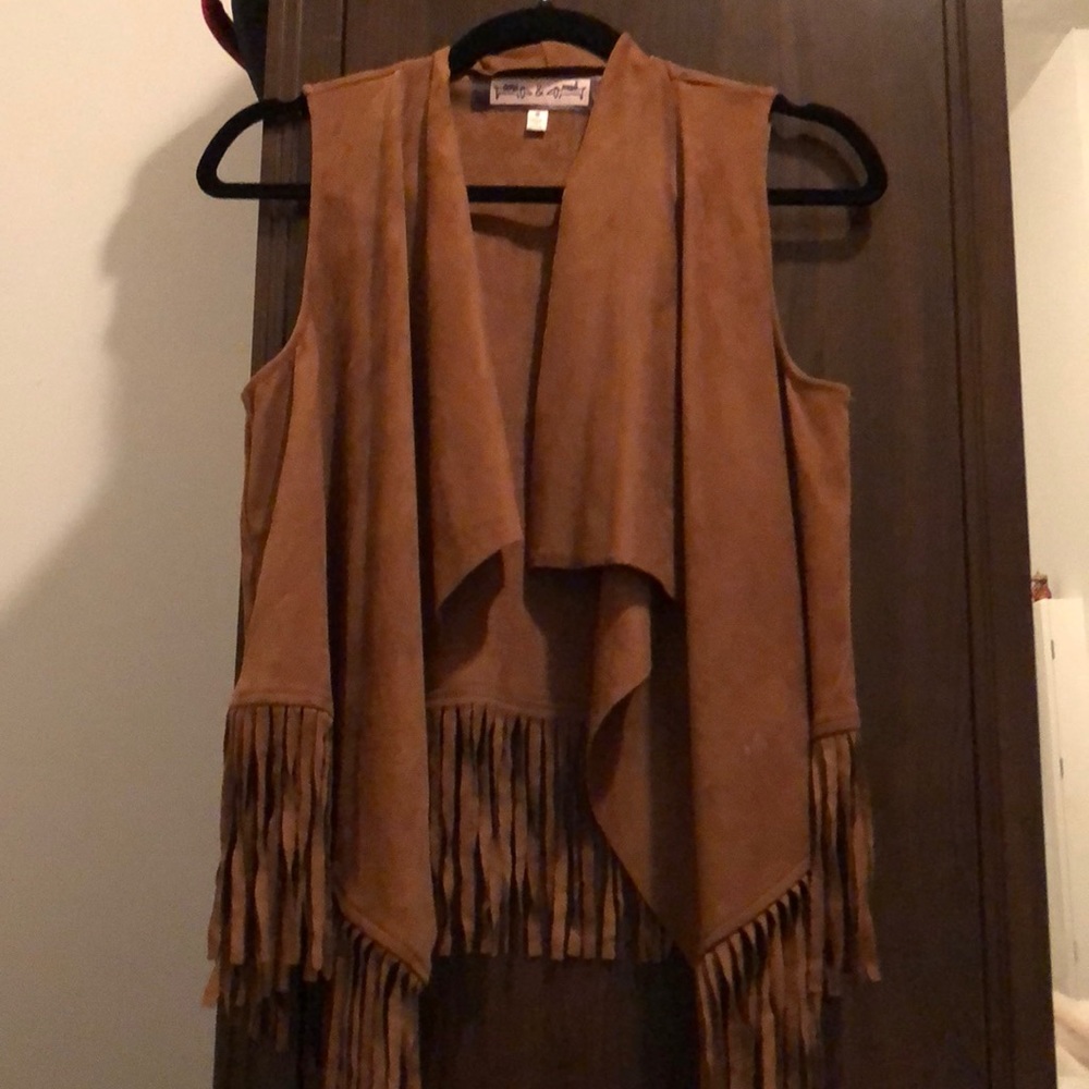 Faux suede fringe vest